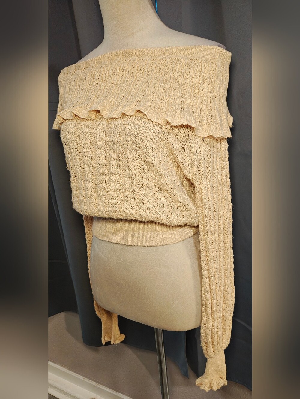 Free People Crazy In Love Knit Off The Shoulder Ruffle Sweater. - Picture 3 of 15